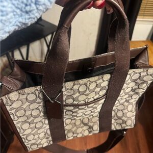 Coach Brown and Cream Shoulder Bag